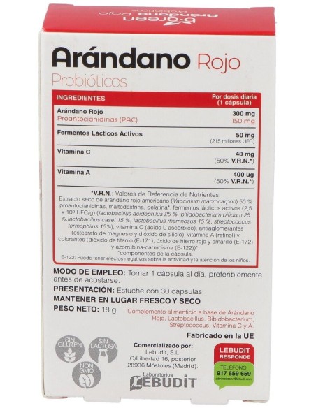 Arandano Rojo + Probioticos 30Cap. de B.Green (Lab. Lebudit)