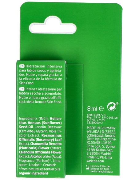 Pack Skin Food Lip Balm Balsamo Labial 6Udx8Ml. de Weleda