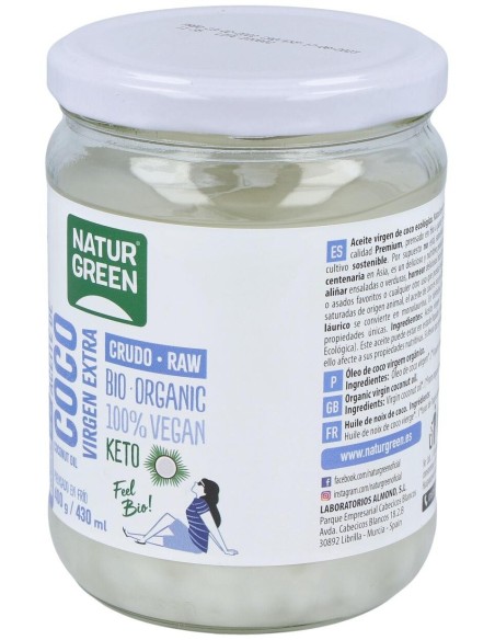 Aceite Virgen De Coco 1ª Presion Frio 400Gr. Bio de Naturgreen