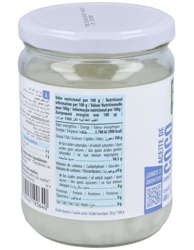 Aceite Virgen De Coco 1ª Presion Frio 400Gr. Bio de Naturgreen