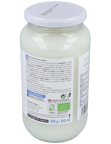 Aceite Virgen De Coco 1ª Presion Frio 800Gr. Bio de Naturgreen