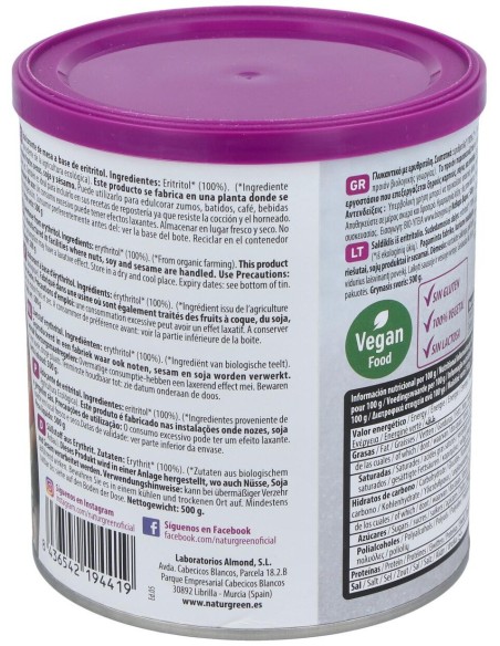 Eritritol Endulzante 500Gr. Bio de Naturgreen