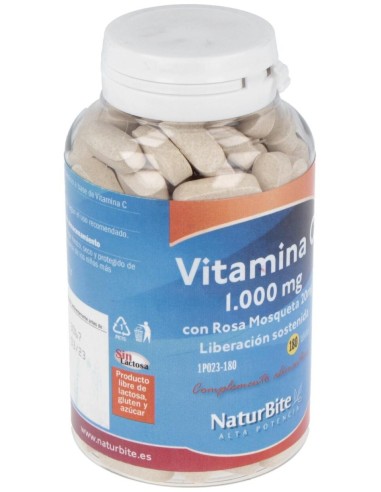 Vitamina C 1000mg+Rosa Mosqueta 20mg+Bioflav.,180 de NaturBite