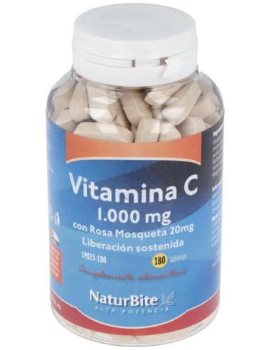 Vitamina C 1000mg+Rosa Mosqueta 20mg+Bioflav.,180 de NaturBite