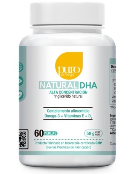 Natural DHA Alta Concentración 60 perlas de Puro Omega
