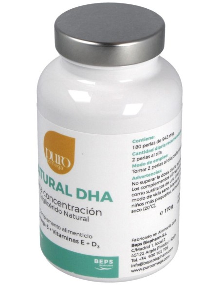 Natural DHA Alta Concentración 180 perlas de Puro Omega