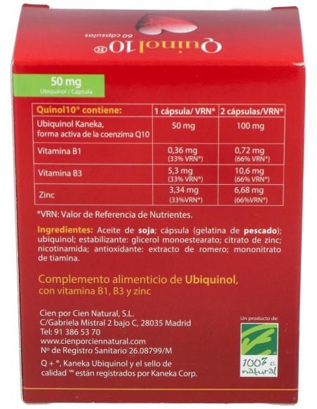 Quinol 10 50Mg. 60Perlas de Cien Por Cien Natural