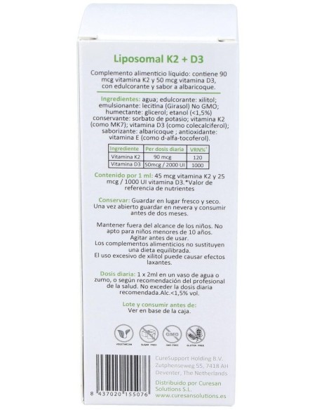 Liposomal K2+D3 60Ml. de Curesupport