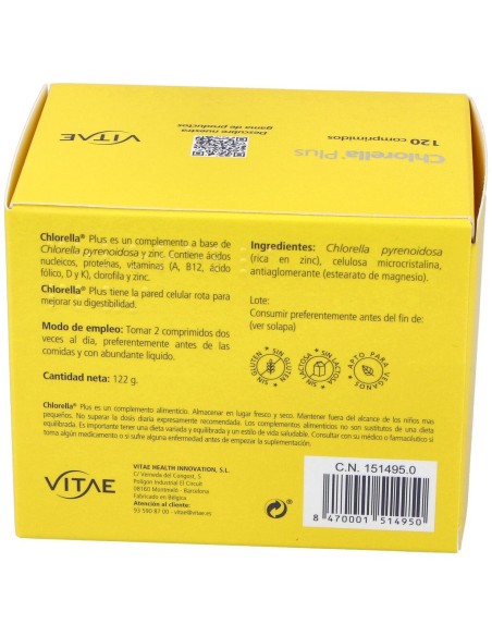 Chlorella Plus 120 comprimidos de Vitae