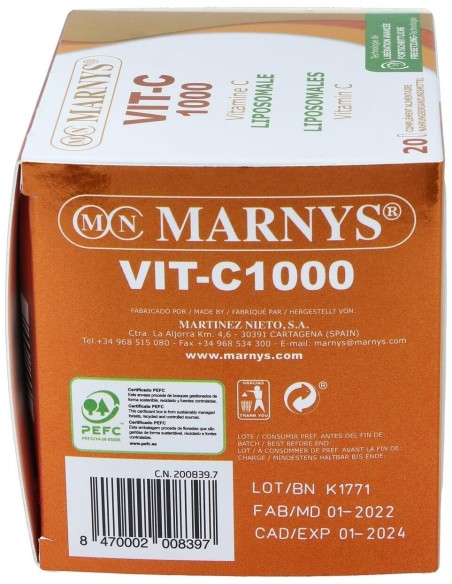 Vit C 1000 Vitamina C Liposomada 20 Ampollas de Marnys