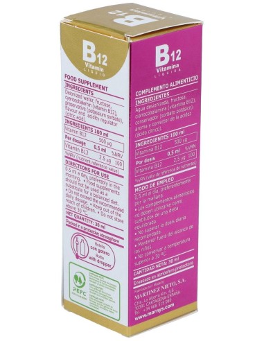 Vitamina B12 Liquida  Botella Con Pipeta - 30 Ml. Marnys