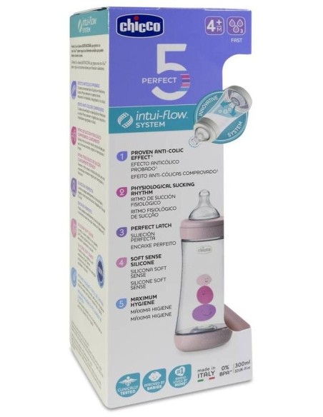 Biberon Perfect5 4 M + 300 Ml Sil Rosa** de Chicco