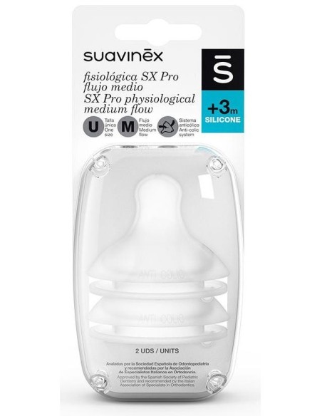 Tetina Fisiologica Flujo M T/U Silicona +3M 2 Uni de Suavinex