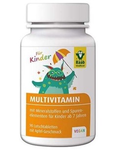 Multi-Vitaminas niños sabor manzana compr. 1,2g, bote 90ud de Raab Vitalfood 2