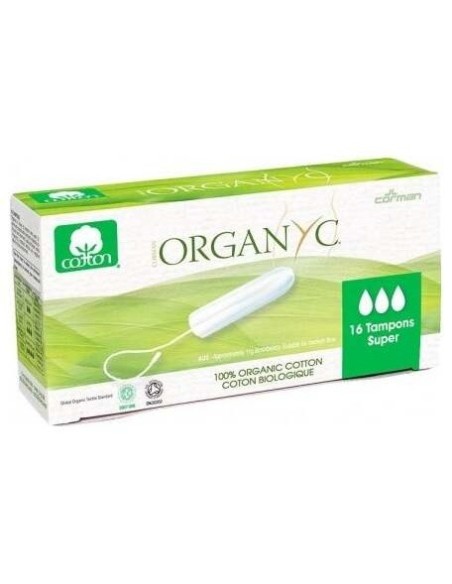 Tampón sin aplicador súper 100% algodón orgánico, 16ud de Organyc