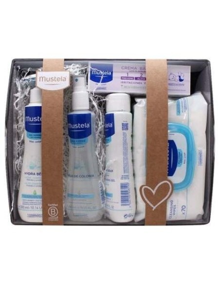 Canastilla Gris Leche Corp+Colonia+Gel+Crema+Toall de Mustela