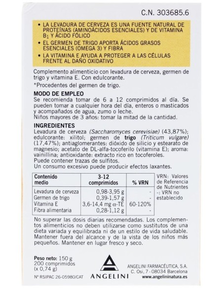 Leo Levadura Cerveza+Germen De Trigo 200Comp de Natura Essenziale