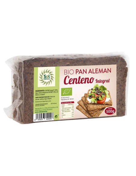 Pan Alemán Centeno Integral Bio 500 Gramos  Sol Natural