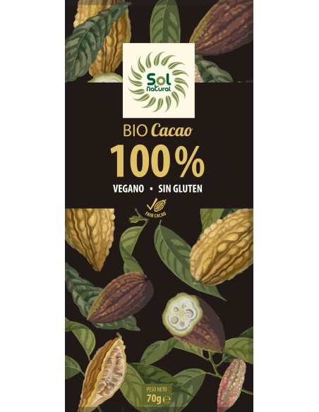 Tableta De Cacao Puro 100% Bio 70 Gramos  Sol Natural