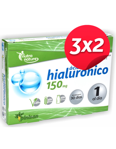 Pacote 3x2 Ac. Hialurônico, 150 Mg, Nutranature, 30 Cápsulas. por Pinisan