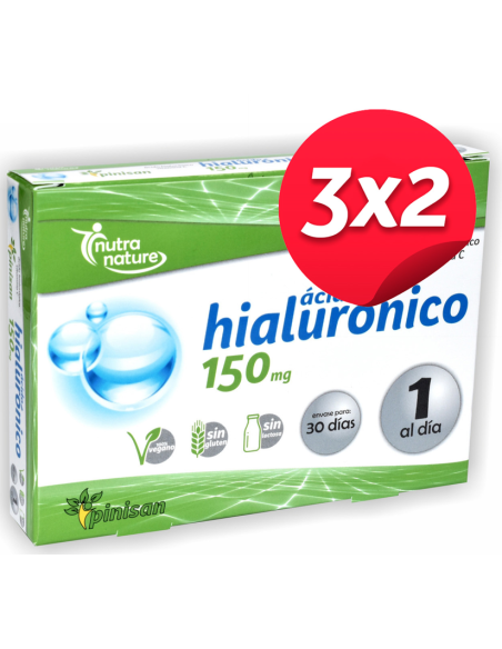 Pacote 3x2 Ac. Hialurônico, 150 Mg, Nutranature, 30 Cápsulas. por Pinisan