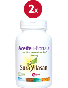Pacote de 2 unidades de Óleo de Borragem 1200Mg. 90Pérolas Sura Vitasan