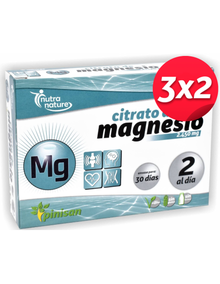 Pack 3x2 Citrato de Magnésio, Nutranature 60 Comp da Pinisan