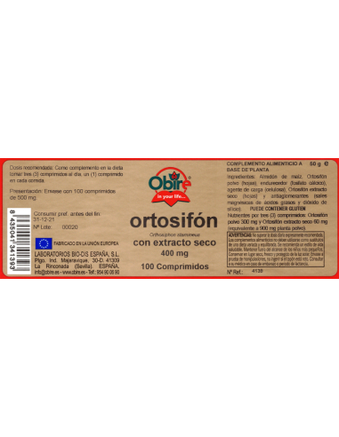 Ortosifon 400 mg. (ext. seco) 100 comprimidos de Obire