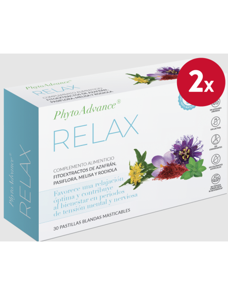 Pacote 2 unidades Relax 30 Comprimidos Mastigáveis ​​Suaves Phytoadvance