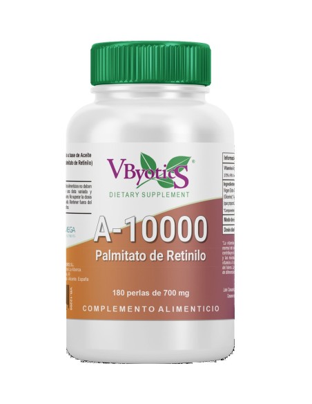 Vitamina A 10000 (Palmitato de Retinilo) 180 Cápsulas de Gelatina Blanda Vbyotics