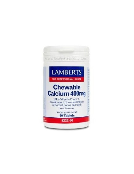 Calcio Masticable 400 mg (Con Vitamina D3 y FOS) 60 Tabs de Lamberts