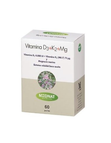 Vitamina D3+K2+Mg 60Perlas. de Mednat