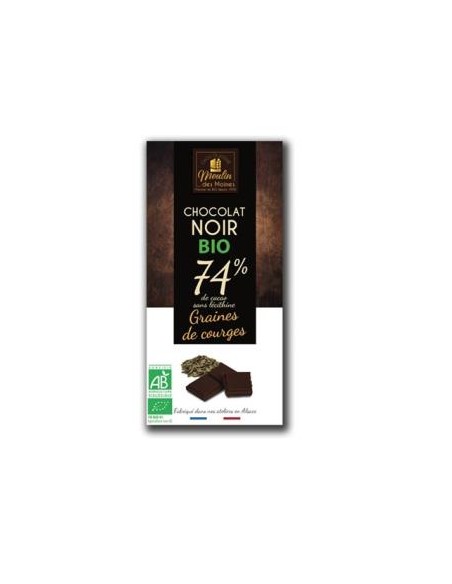 Chocolate Negro 74 % Pipas Calabaza 100 Gr Bio de Moulin Des Moines