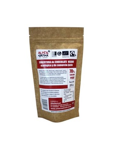 Cobertura Chocolate 70% Cacao Peru 225 Gr Bio de Alternativa 3