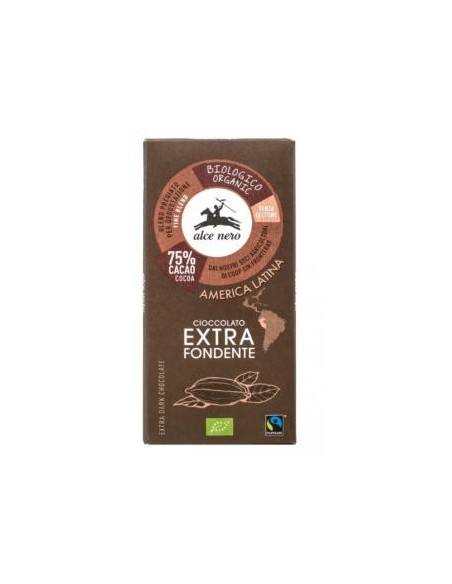 Chocolate Oscuro 75% Cacao Tableta 100Gr Bio de Alce Nero