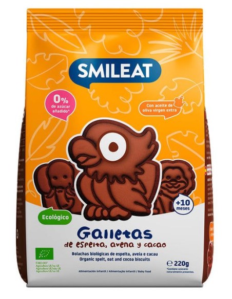 Galletas Infantiles De Avena, Espelta Y Cacao Bio, 220 G de Smileat