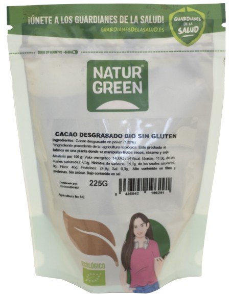Cacao Desgrasado Bio 225 Gr de Naturgreen