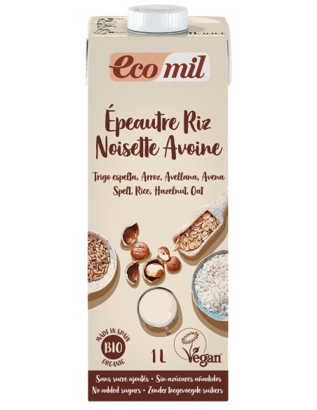 Bebida de Espelta, Arroz, Avellana y Avena Bio