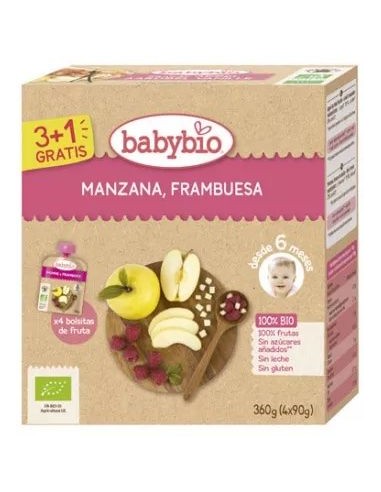 Bolsita de Fruta BIO - Manzana Frambuesa Bio  4 x 90 g de Baby Bio