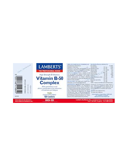 Complejo Vitaminas B-50 Lamberts 120 Tabletas Energía Vital