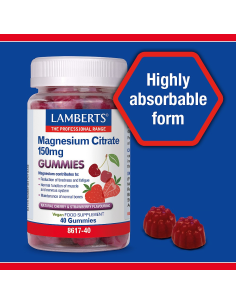Citrato de Magnesio Gummies Lamberts 40 Gomitas Saludables