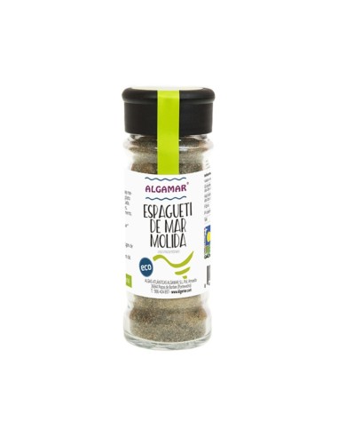 Alga Espagueti molida, en tarro de vidrio especiero