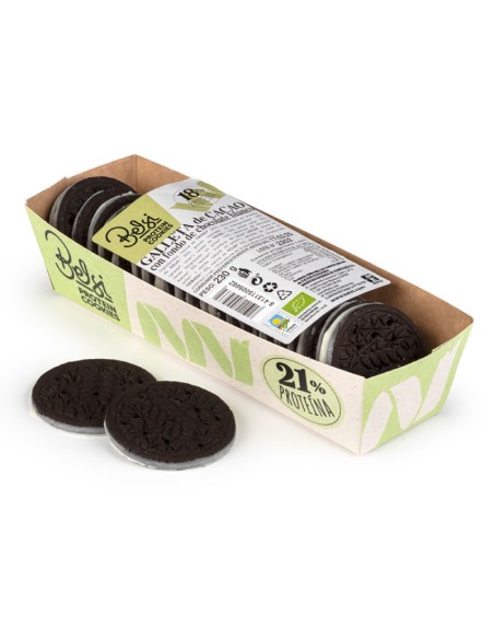 Galleta de cacao con fondo chocolate blanco proteica eco
