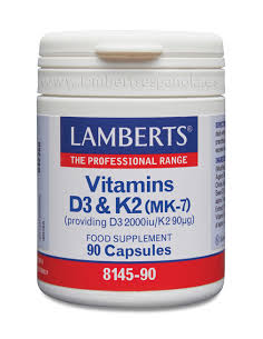 Pack 2 Uds. Vitamina D3 (2000 UI) + K2 (como MK-7) (90 µg) 90 Caps.  de Lamberts