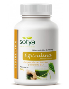Espirulina + Vitamina B12 400mg 200 Comp Sotya  Energía Natural