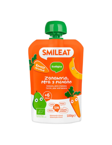 Pouch De Pera, Zanahoria Y Plátano Bio, 100 G de Smileat