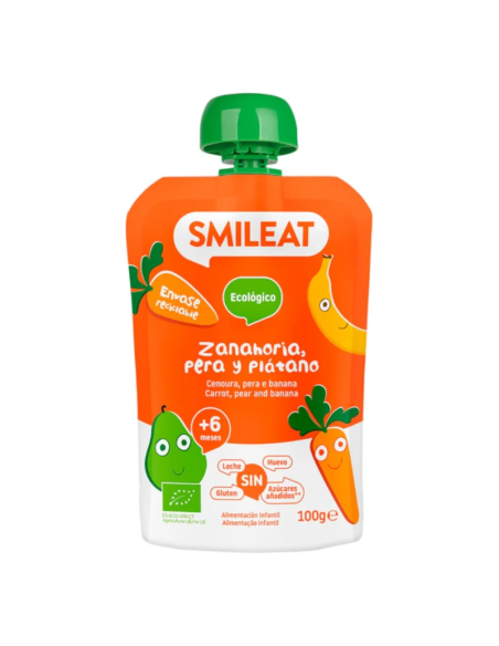 Pouch De Pera, Zanahoria Y Plátano Bio, 100 G de Smileat