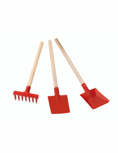 Set de jardinería infantil rojo Redecker: pala, rastrillo y más