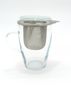 Taza de vidrio con filtro inox y tapa 35cl Ecodis