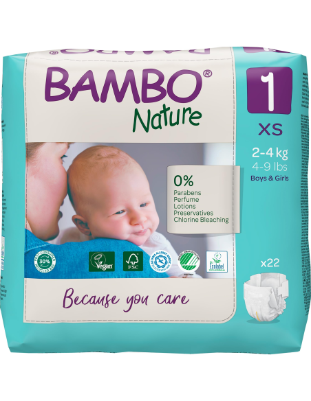 Pañales Bambo Nature Talla 1, 22 unidades, 2-4 kg
